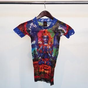 Jean Paul Gaultier Hindu Deity Short Sleeve Mesh Top